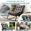 Fauteuil à bascule Papasan surdimensionné avec accoudoirs bas, coussin en velours côtelé doux et poche de rangement, structure métallique robuste, idéale pour l'intérieur et l'extérieur (chambre, salon, terrasse), orange.-1703121609