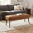 Entryway And Bedroom Bench - Mid-century Modern Ottoman With Stitched Synthetic Leather And Steel Legs, Living Room Seating, Holds 660 Lbs, Caramel Brown-287677125