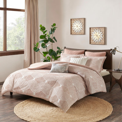Ensemble d'édredon pour grand lit, en coton, jacquard avec motif géométrique et Bartackingking caché, rosé pour les chambres à coucher Shabby Chic
