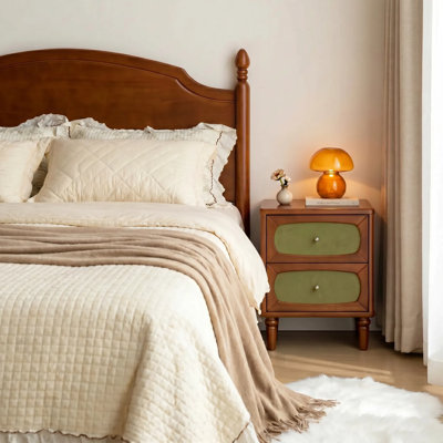 Low&Small Nightstand with Turned Legs, Velvet Drawer Front Set of 1