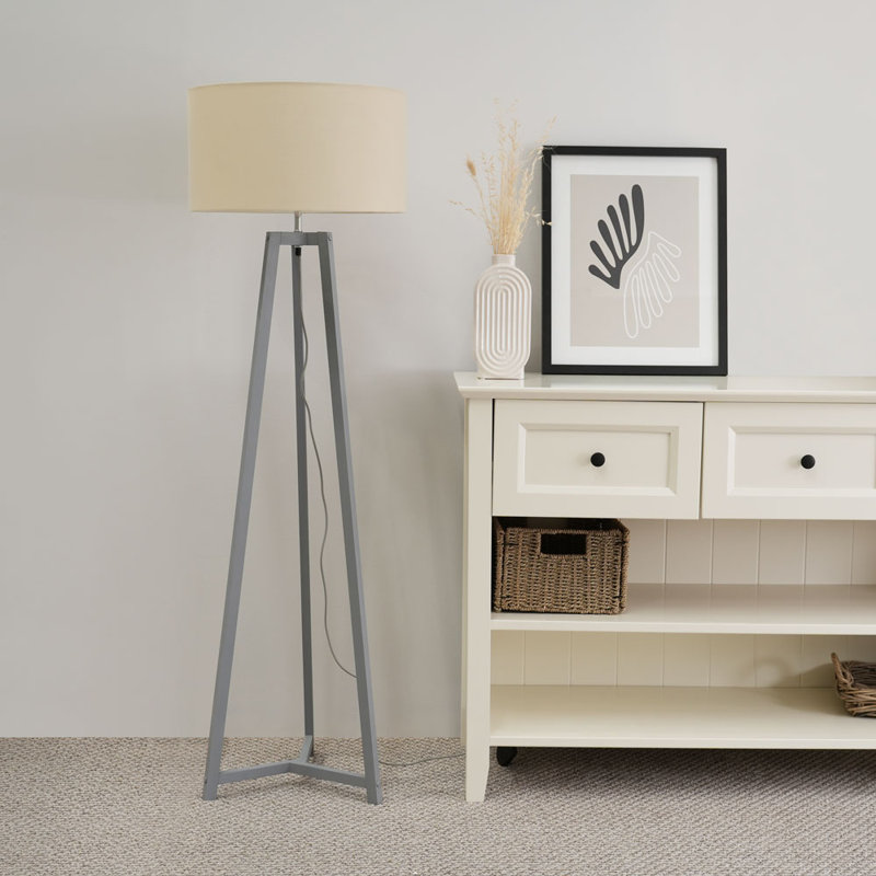 Crisdean 148cm Traditional Floor Lamp, Natural, Grey
