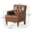 Élégant fauteuil club en microfibre brune avec piqûre en losange, garniture cloutée et pieds en bois de bouleau massif-289864352
