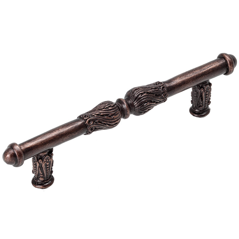Poignée d'acanthe avec volute de plumes, Bronze frotté à l'huile, 4"
