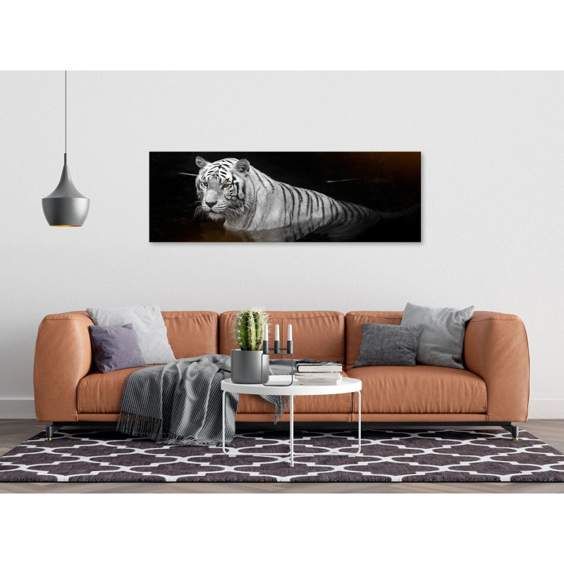 " Shining Tiger ", 18" H x 53" W x 0.7" D, Multicolor Orange