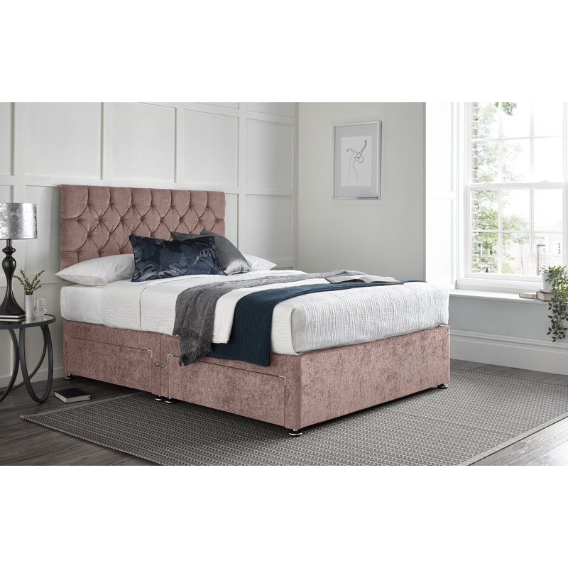 Colner Divan Bed with 24" Headboard on Struts, Double (4'6), Mink, Right Side Drawers