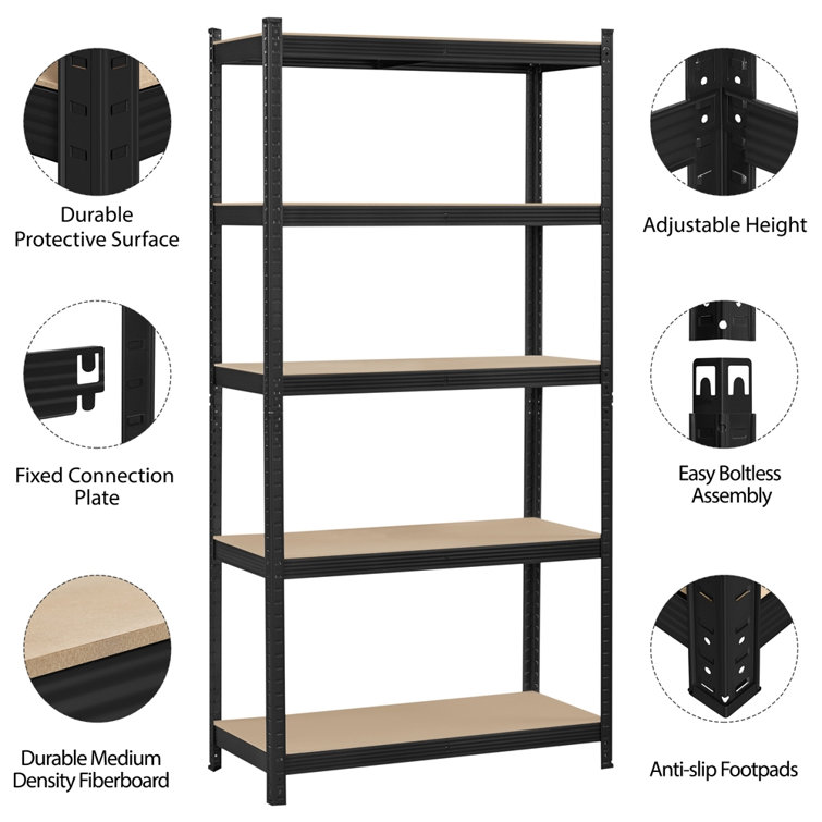 Lundys 71 H x 35.5 W x 16 D 5-Tier Adjustable Metal MDF Storage Rack Shelves Boltless Shelving The Twillery Co. Finish: Black