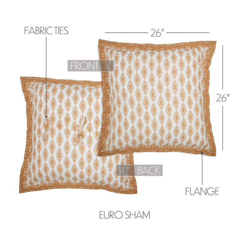 Gold and White Cotton Euro Sham with Paisley Pattern