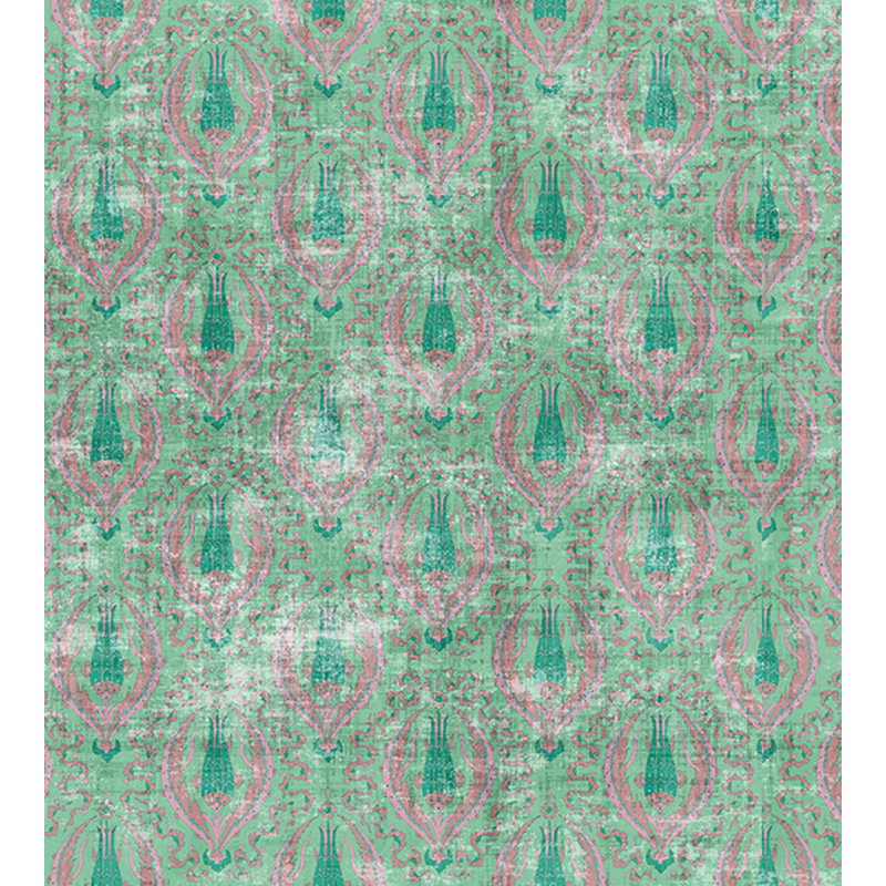 Ottoman Fantasy Floral Metallic Wallpaper Roll, Green