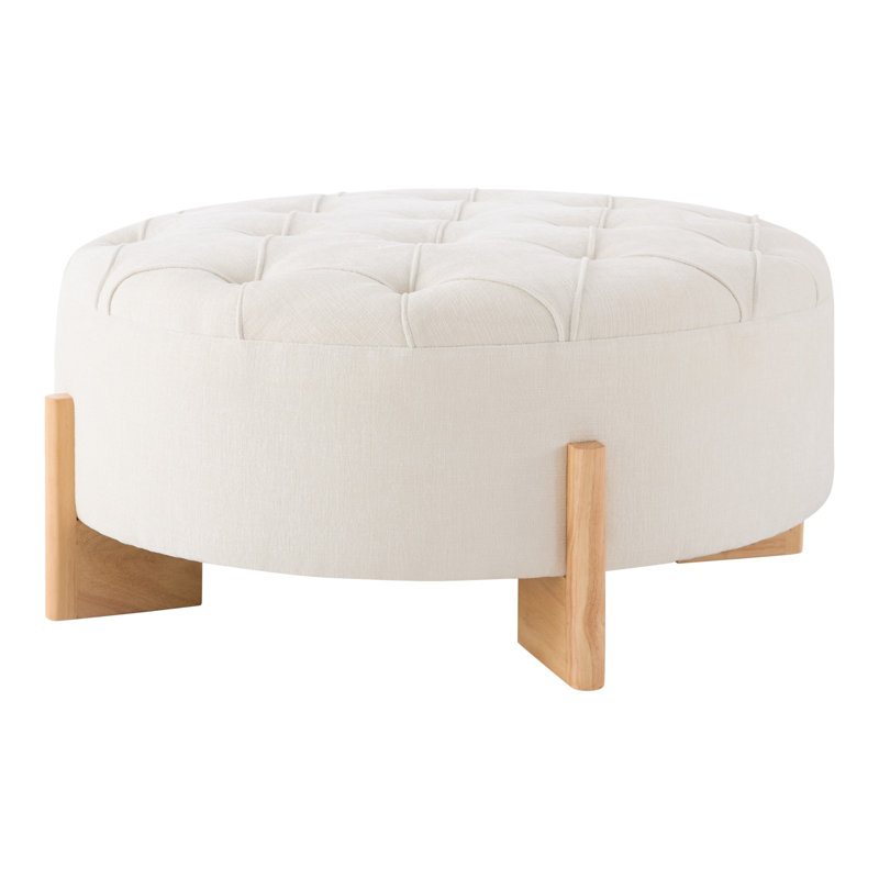 Modern Round Tufted Ottoman, Beige