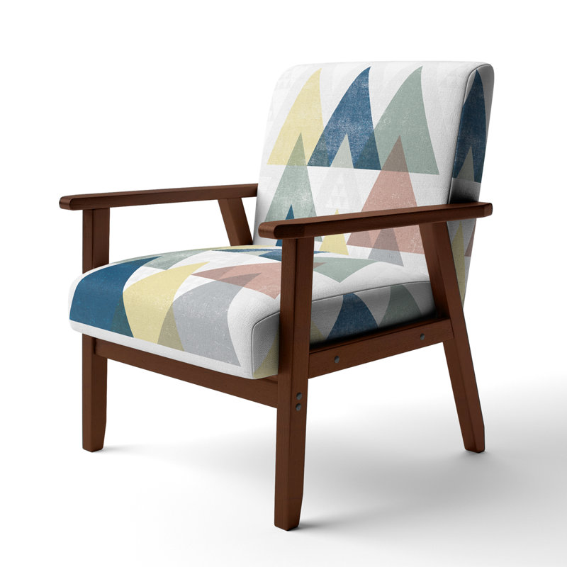 'Gebler - Geometrical Composition Triangles II - Upholstered Modern Accent Arm Chair, Brown Square Arms