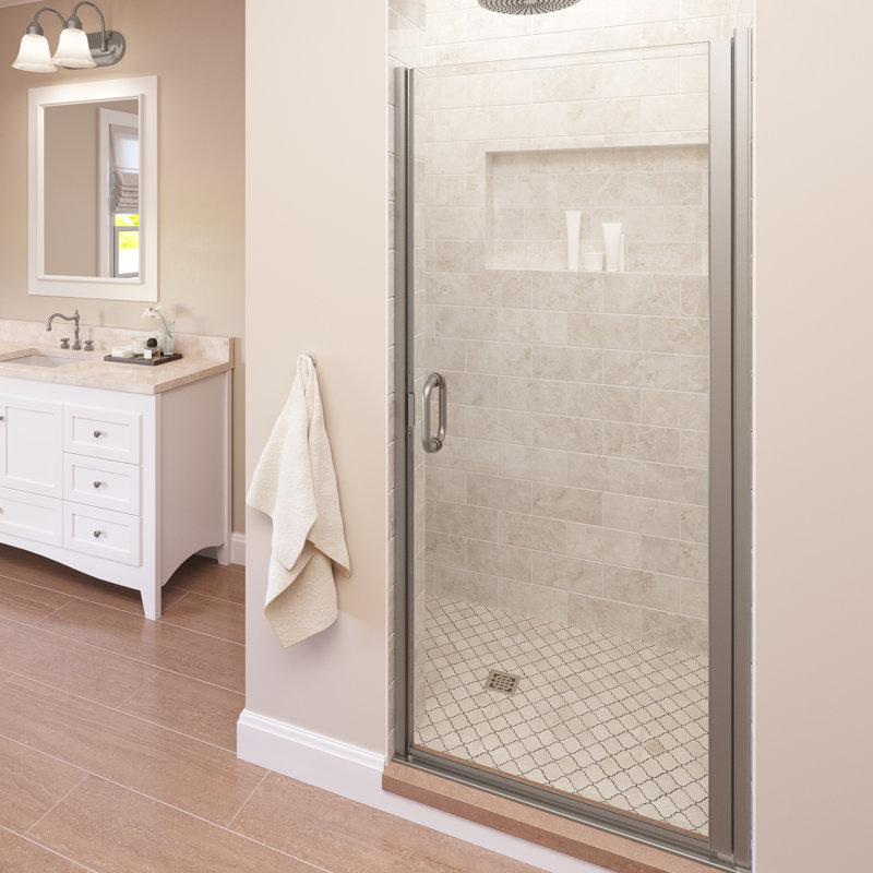 Porte de douche demi-cadre l 33 po x H 72 po Infinity, Nickel brossé, AquaGlideXP transparent