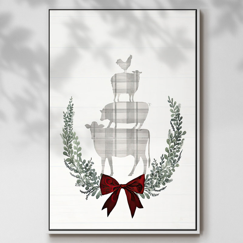 Yuletide Animals II, toile tendue avec châssis, H 25 po x l 17 po x P 1,5 po, Cadre flottant blanc