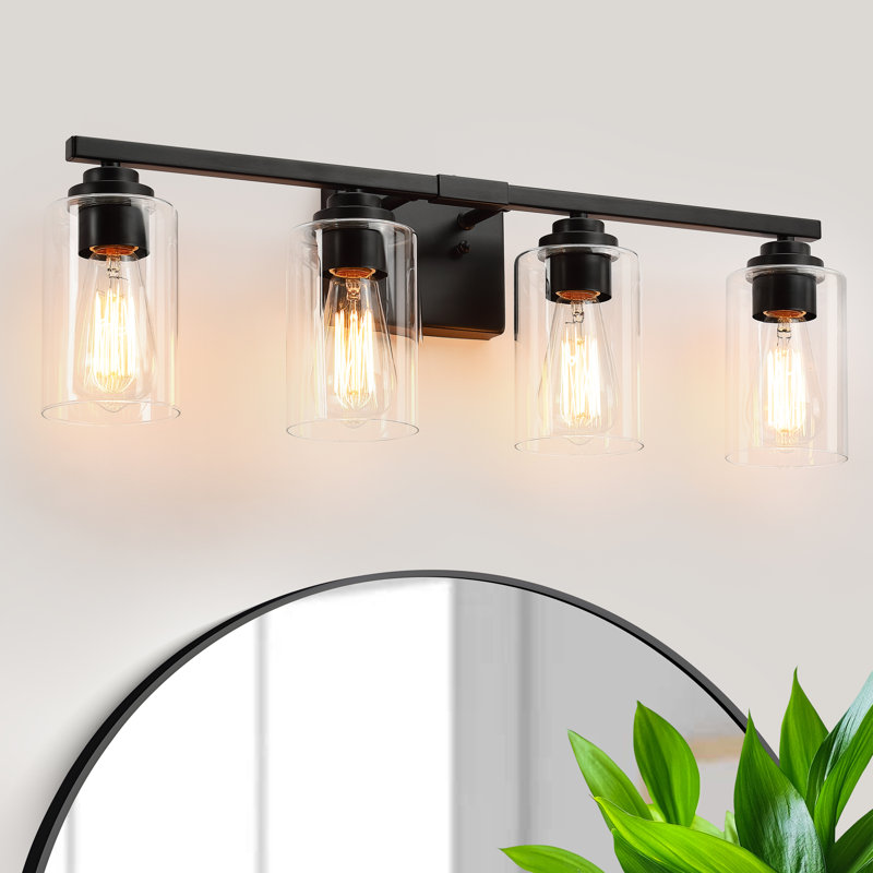 Luminaire de salle de bain à intensité variable en verre transparent, Noir mat, Quatre lumières