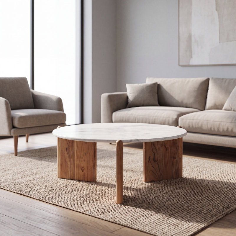 Solid Mango Wood Coffee Table, White