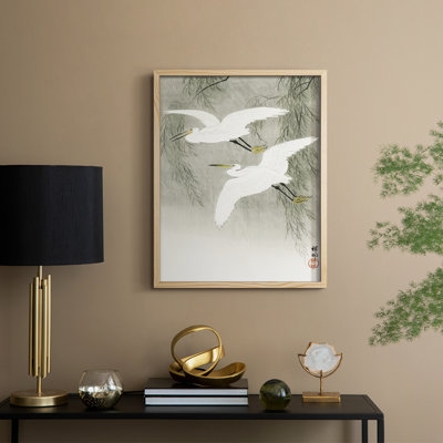 «Koson's Flying Herons I», reproduction encadrée - bois massif