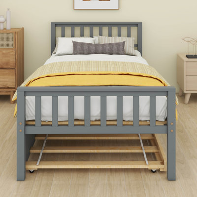 Lit de jour simple avec lit gigogne pour chambre d'enfant, cadre de lit plateforme en bois avec tête de lit et pied de lit pour un petit espace de vie