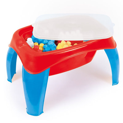 Dolu: table d'activité avec 30 pièces JUMBOCK - rouge et bleu - table de jeu et briques multi-usage, compartiment de rangement, ensemble de jeu gratuit, tout-petit enfant de 18 ans et plus