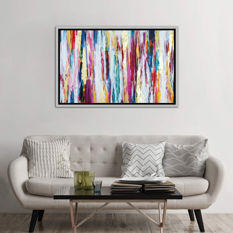 Pensées pleines de couleurs par Nikki Chauhan, H 40 po x l 60 po x P 1,5 po, Toile avec cadre argenté