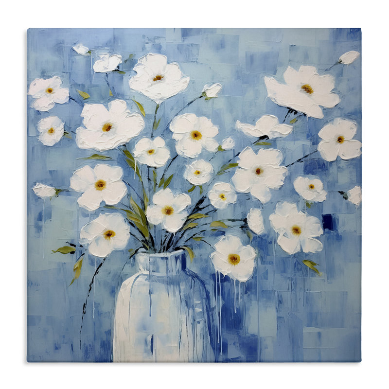  «White Blooms with Paint Drip», art mural par Irena Orlov, H 36 po x l 36 po