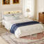European Double & King Size Velvet Storage Bed With 2 Drawers & LED Headboard, Upholstery Bed Frame With Charging Port, Beige-1430608382