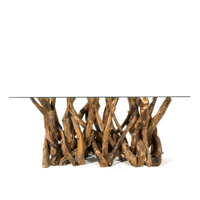 Mack Glass Top Solid Wood Base Dining Table