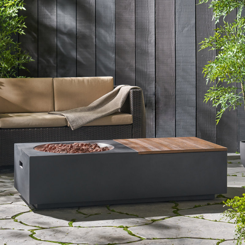 Table d'extérieur pour foyer d'extérieur rectangulaire en béton léger avec rangement 50 000 BTU, gris foncé et brun naturel (couvercle de réservoir non inclus)