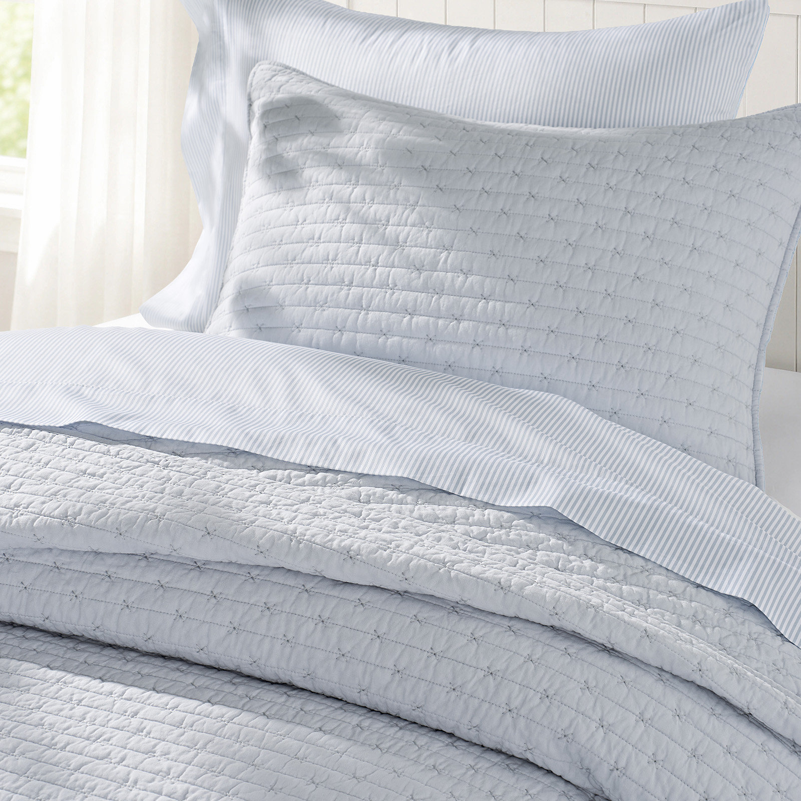 Cotton Quilt Set, Twin + 1 Sham, Powder Blue