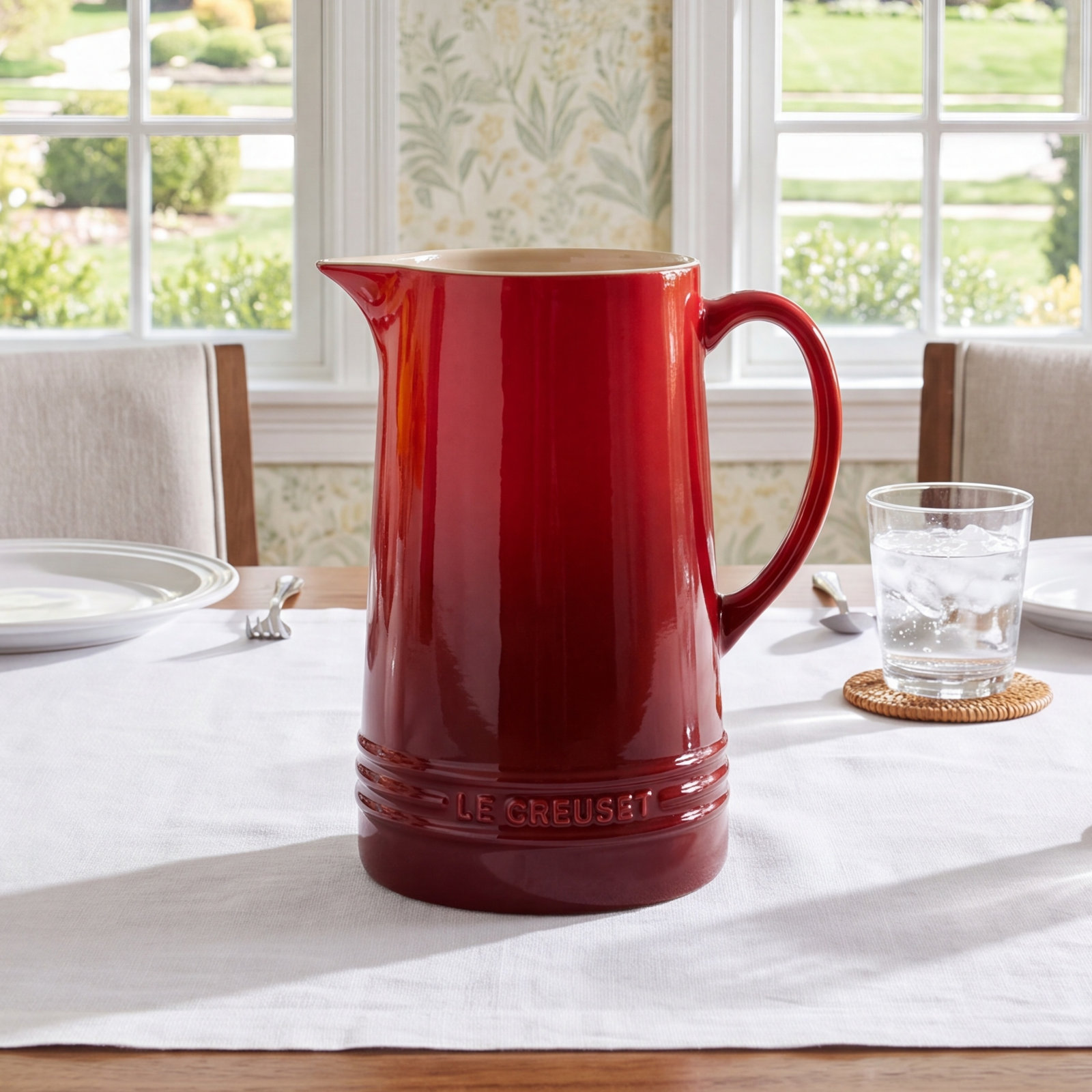 Stoneware Pitcher, Cerise