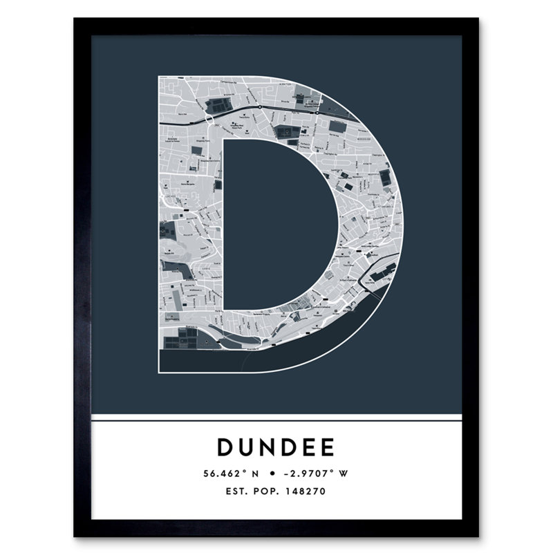 Dundee City Map Dundee Navy 1 Piece Single Picture Frame Wall Art