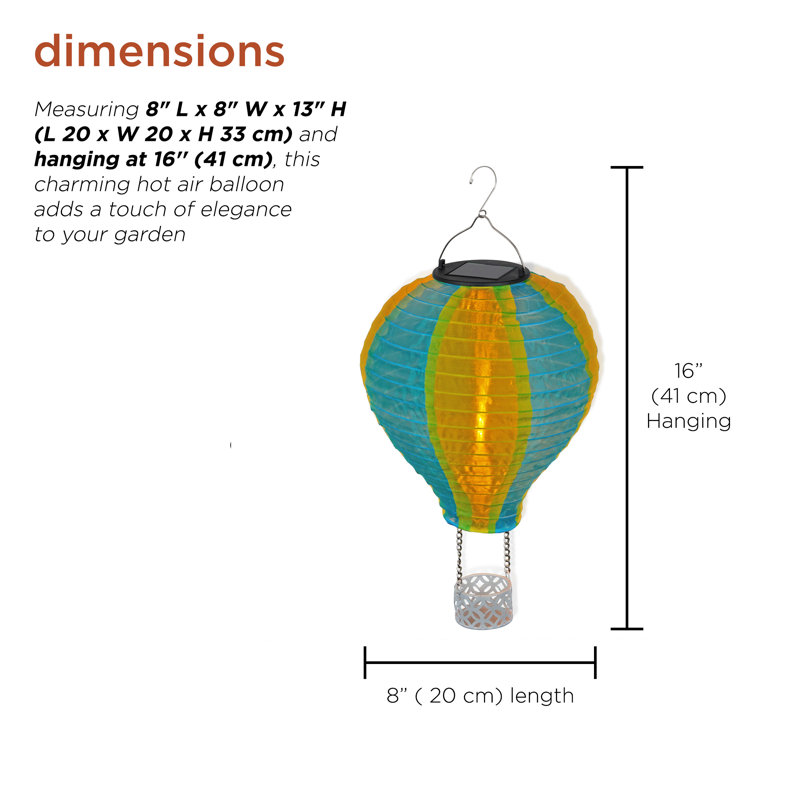 16" Solar Powered Yellow and Blue Hot Air Balloon LED Lamp