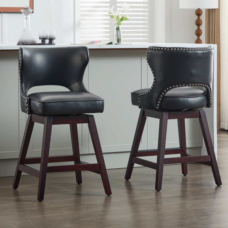26" Solid Wood Swivel Counter Stool, Black, 2