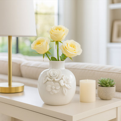Windsor 6.25'' H Ceramic Table Vase with Floral Detail
