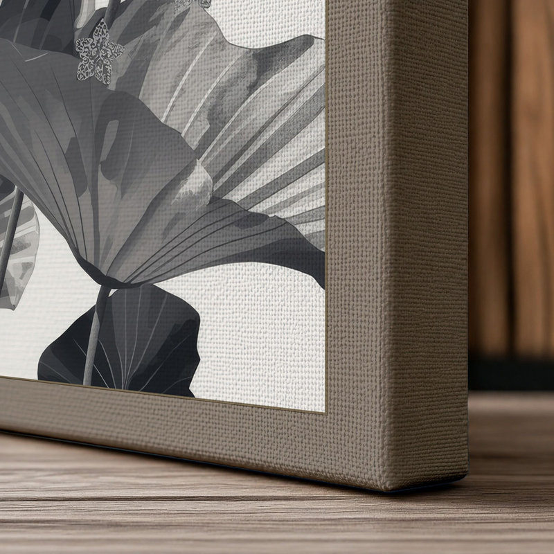 Luminous Lotus Botanical - Wrapped Canvas, 36x24 - 91.4 x 61.0 cm, Taupe Border