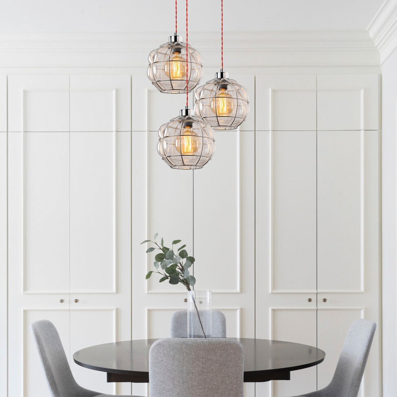 Luminaire suspendu à grappe géométrique à 3 lumières Margolis, Chrome