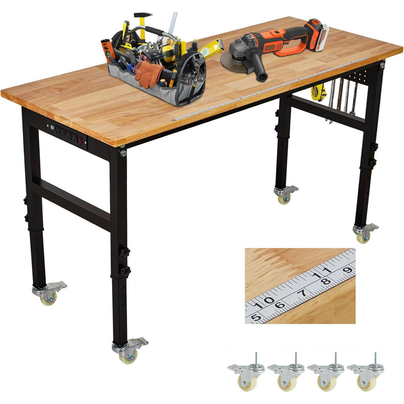 Établi à hauteur réglable avec échelle, panneau perforé et roues, capacité de 2 200 lb pour atelier de garage
