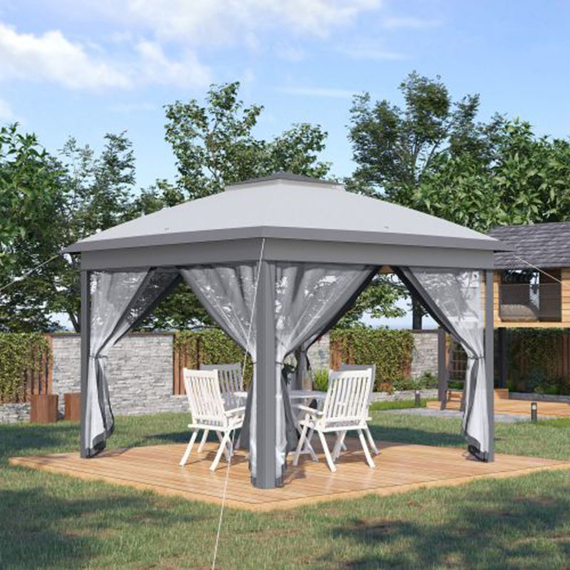 Tente pop-up avec auvent et sac de transport, Gris