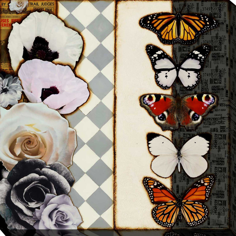 «Flowers and Butterflies - Floater Frame», impression, Toile tendue, H 18 po x l 18 po x P 1 po