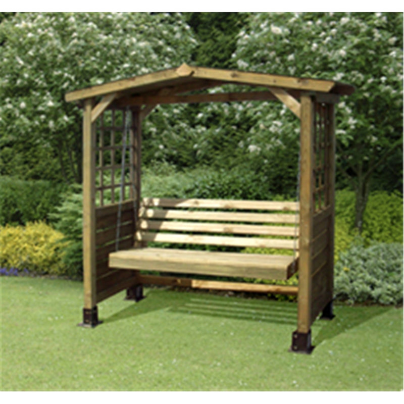 Salford 128cm W x 75cm D Solid Wood Arbour with Bench in Green