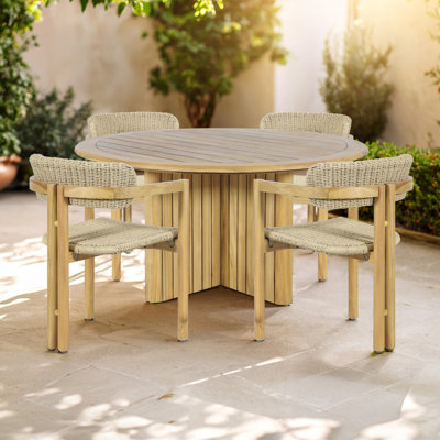 Ensemble repas d'extérieur en bois et osier 5 pièces Sedona, naturel