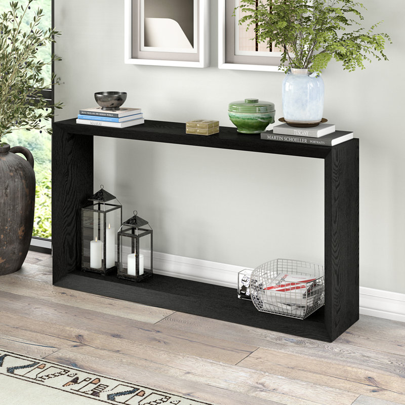 Osmond 55" Wide Rectangular Console Table, Black Grain