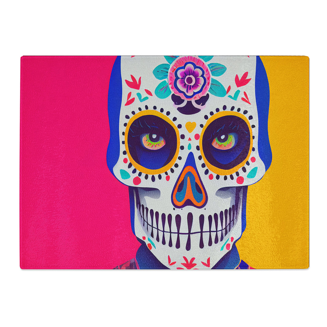 Cosmopolitan Floral Sugar Skull  Glass Chopping Board