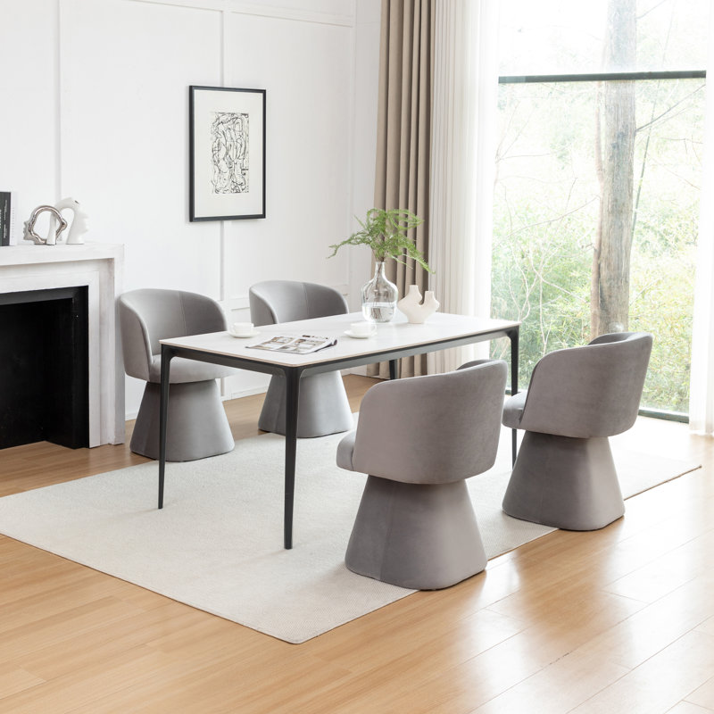 Dantzler Velvet Swivel Upholstered Dining Chair, Gray, 4