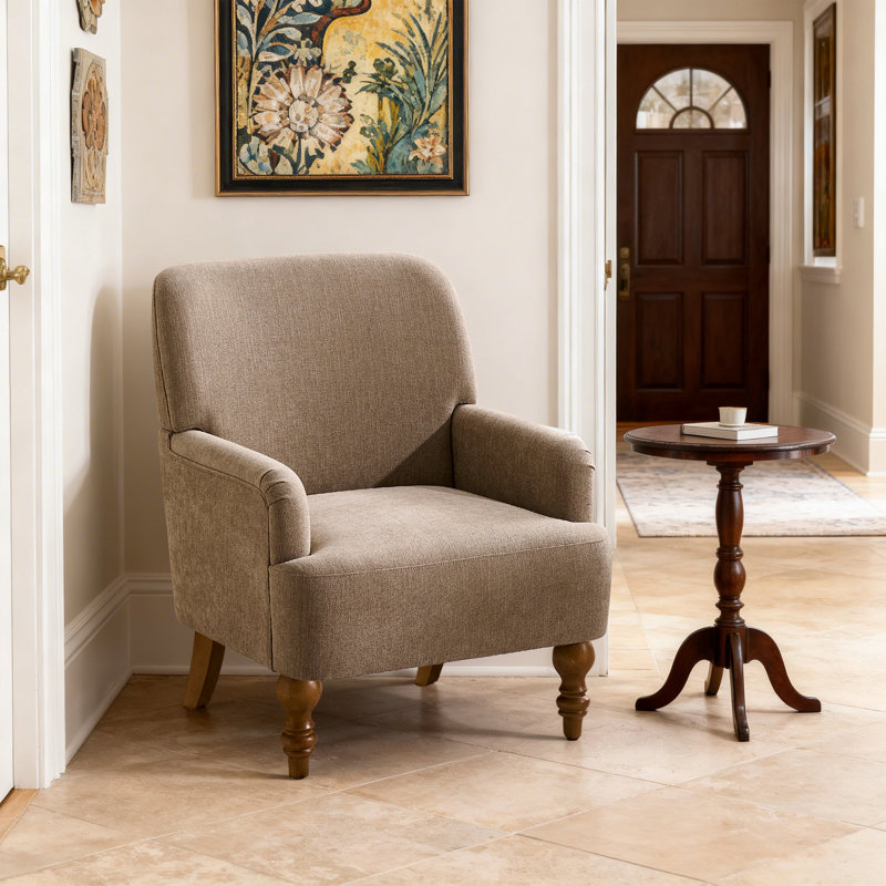 Upholstered Armchair with Footstool, Brown