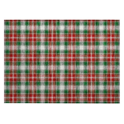 Machine Washable Indoor/Outdoor Christmas Plaid Xhevrie Emerald Rug