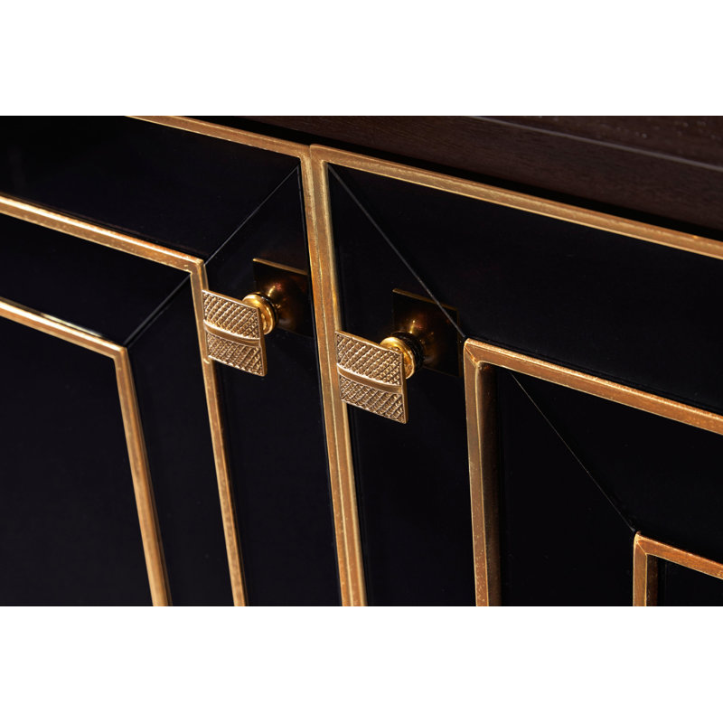Mannix Medium Wood Black Bar Cabinet with Gold Embellishments