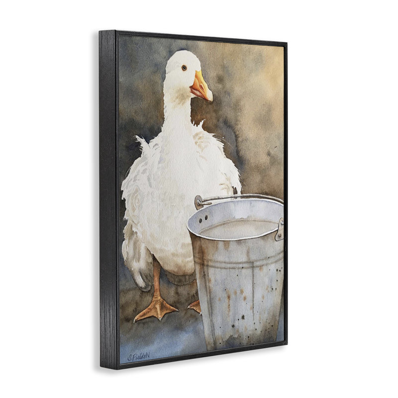 Giclée encadrée Duck & Country Pail, design par Stephanie Fielden, H 18 po x l 12 po, Giclée encadrée noir minuit