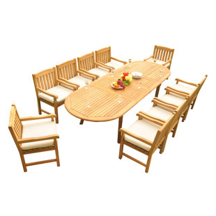 Mateer 10 - Person Teak Wood Patio Dining Set with Oval Table