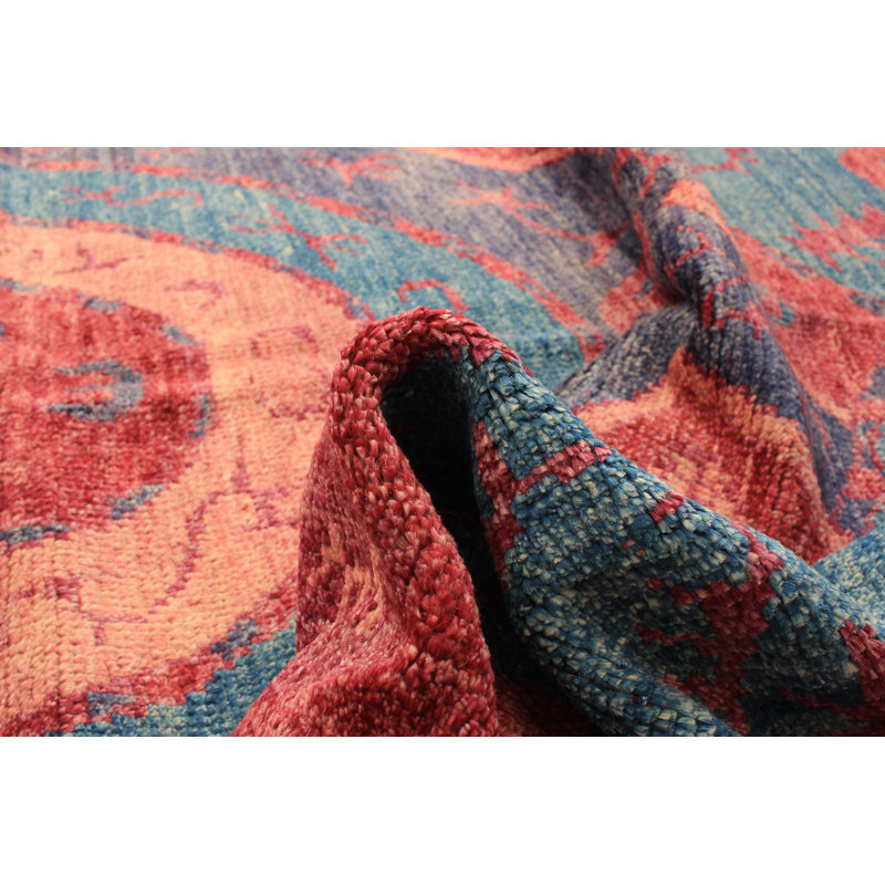 Tapis de bois one-of-kind-noué la 2010 shalimar bleu/rose 6 pi 5 po x 9 pi zone de laine 1 po Céline