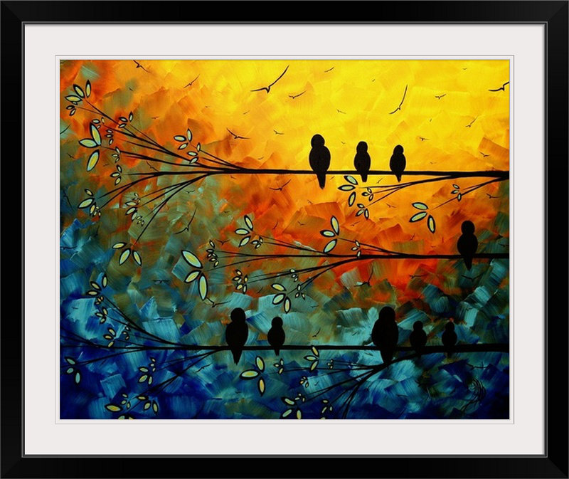 «Anjila Birds of a Feather» par Megan Duncanson - reproduction, H 24 po x l 28 po x P 1 po, Cadre noir