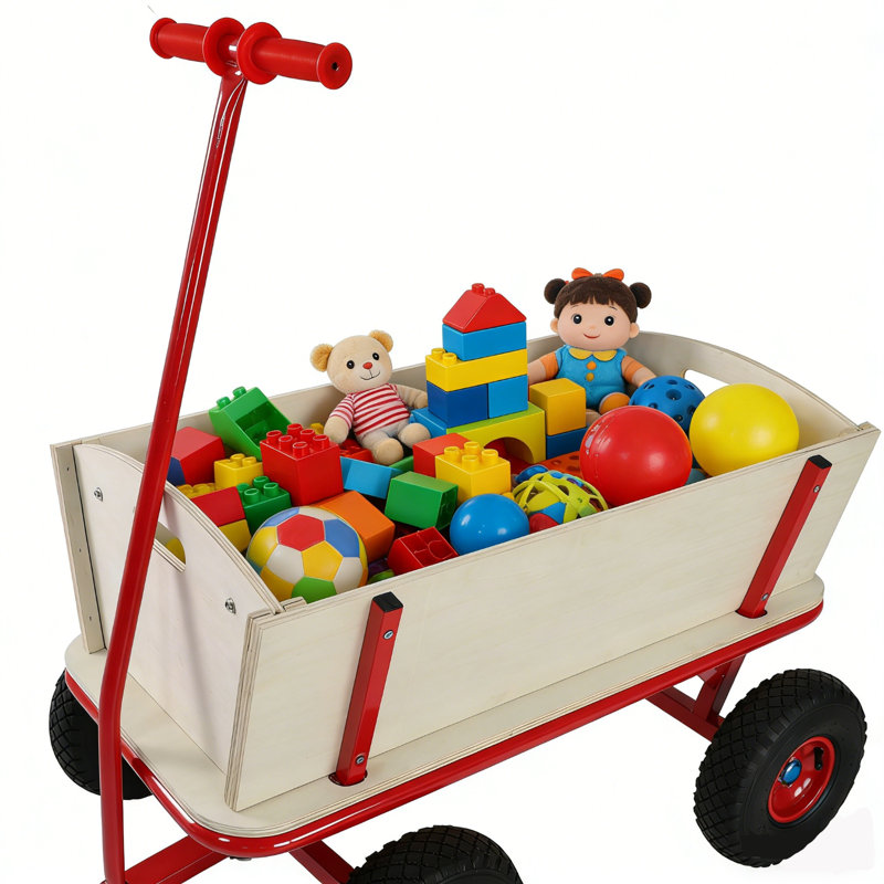 Chariot utilitaire de jardin à 4 roues en métal et bois rouge d'une capacité de 260 lb